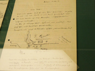 Brief Ludwig Thomas an Ignatius Taschner vom November 1906 mit einer Lageskizze des geplanten Thoma-Hauses auf der Tuften. Foto:Klee