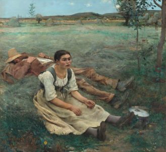 Jules Bastien-Lepage (1848-1884): Die Heuernte, 1877, Musée d’Orsay., Ausstellung Historienmalerei in der Kunsthalle München