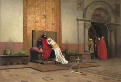 Jean-Paul Laurens (1838-1921): Die Exkommunikation Roberts des Frommen, 1875, Musée d’Orsay, Historienmalerei in der Kunsthalle München