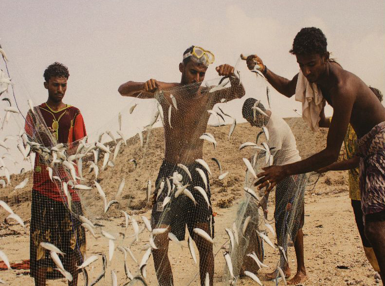 Geflüchtete Menschen aus Yemen beim Fischfang