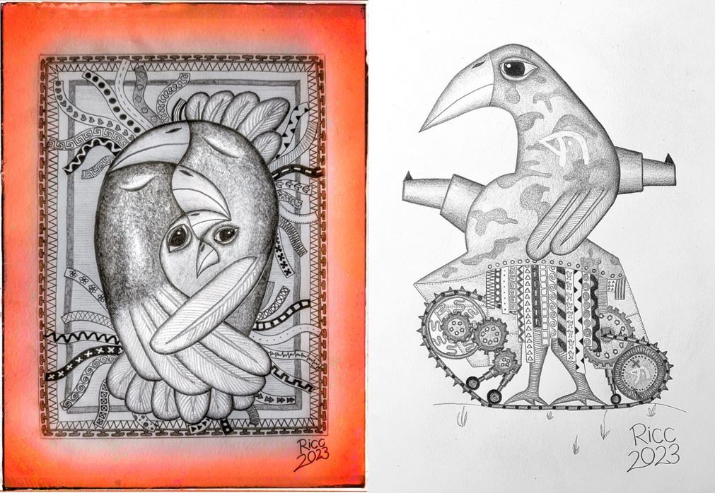 Riccardo Milazzo Serie Almost Birds: "Vogelfamilie mit zwei Kindern" und "Main Battle Bird"